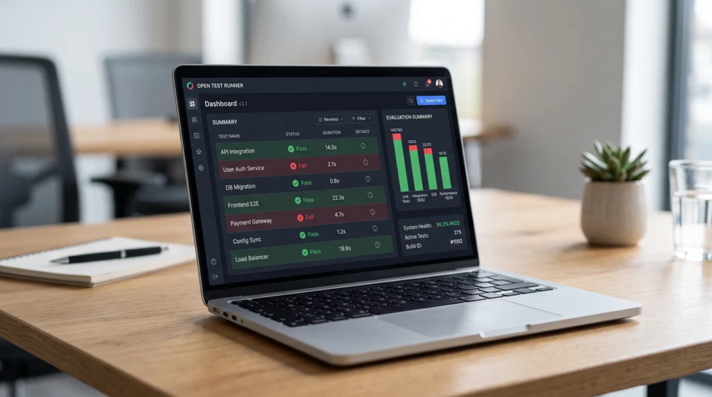 AI testing tool dashboard
